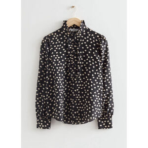 & Other Stories Paris Artillier Ruffel Heart Polka Dot Blouse 100% Silk Romantic